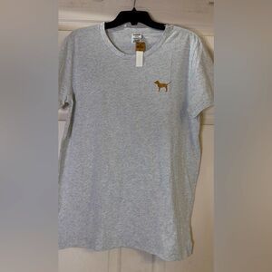 NWT Victoria’s Secret Pink Gold Glitter Dog Gray T-Shirt Size‎ M
